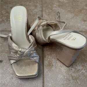 Society Women's Metallic Silver Block Heels